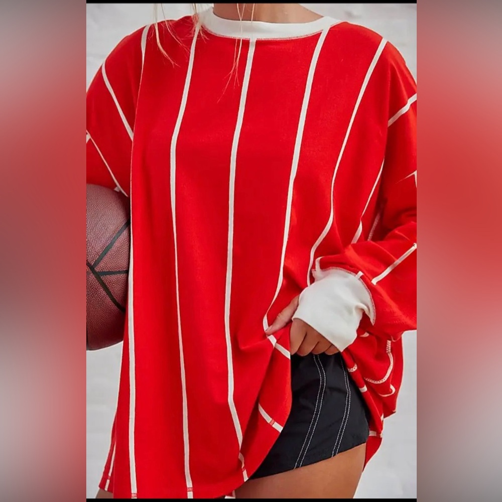 Free People Movement Home Game Stripe Layer Top Red Ridge Combo Size Small NWOT